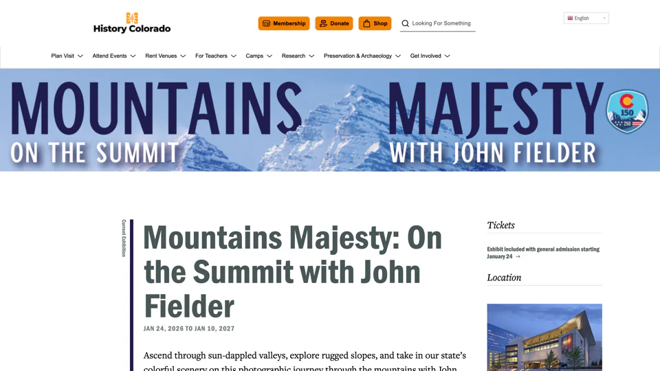 History Colorado Mountains Majesty exhibit page animated scroll